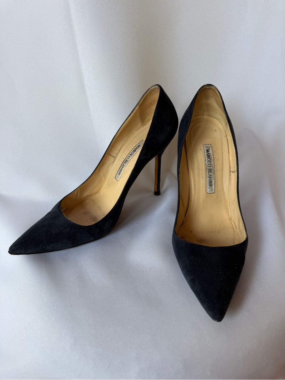 Manolo Blahnik Navy Suede Pointed Pumps